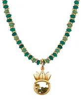 Disney Kid's Princess Tiana Gold-Tone and Green Bead Tiara Pendant Necklace