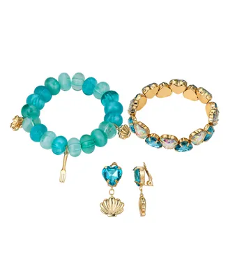 Disney Kid's Princess The Little Mermaid Gold-Tone Shell and Flower Bracelet and Earring Set