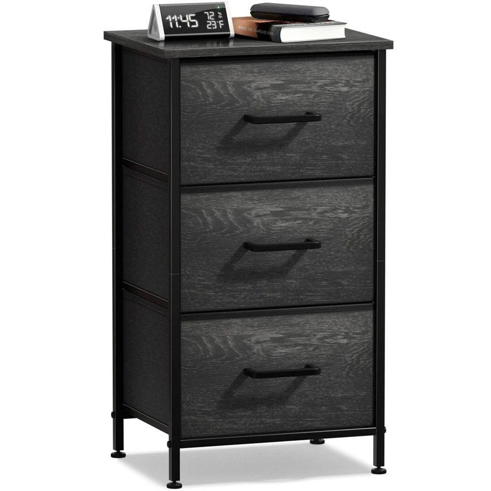 Sorbus Nightstand with 3 Drawers - Steel Frame, Wood Top & Easy Pull Fabric Bins - Perfect for Home, Bedroom, Office & College Dorm