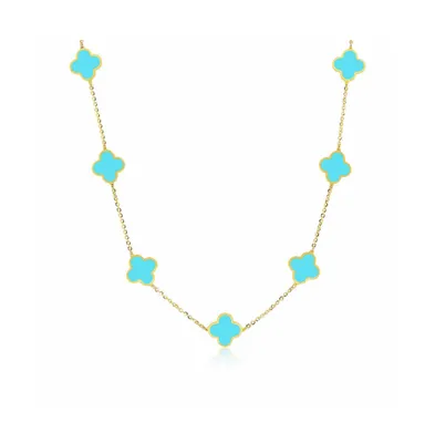 The Lovery Small Turquoise Clover Necklace 14K Gold