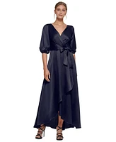 Dkny Balloon-Sleeve Faux-Wrap Gown