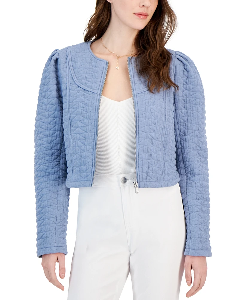 Avec Les Filles Women's Quilted Puff-Shoulder Zip-Front Jacket