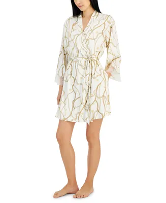 I.n.c. International Concepts Women's Lace-Trim Stretch Satin Robe, Created for Macy's