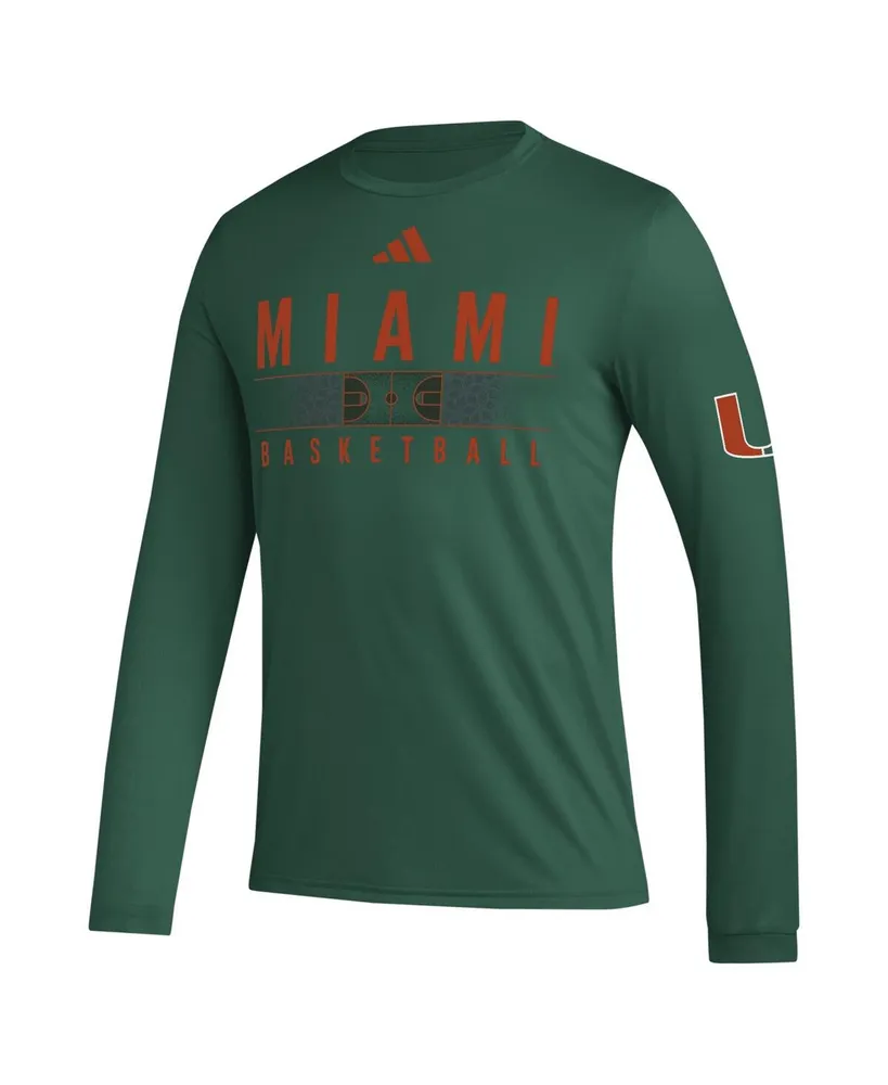 Men's adidas Green Miami Hurricanes Practice Basketball Pregame Aeroready Long Sleeve T-shirt