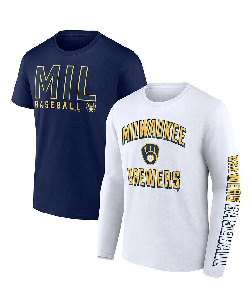 Men's Fanatics Navy, White Milwaukee Brewers Two-Pack Combo T-shirt Set