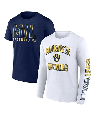 Men's Fanatics Navy, White Milwaukee Brewers Two-Pack Combo T-shirt Set