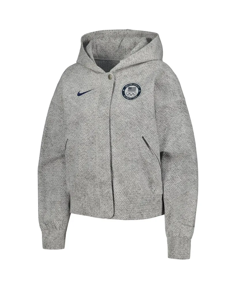 Women's Nike Gray Team Usa Media Day Oversized Cropped Hoodie Performance Full-Zip Jacket