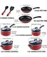 Cook N Home Stay Cool Handle Pattern 12-Piece Nonstick Cookware Set, Marble Red