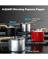 Cook N Home Stovetop Popcorn Popper with Crank, 6 Quart Stainless Steel Popcorn Pot, Silver