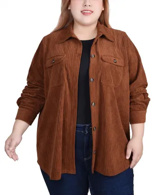 Ny Collection Plus Size Long Sleeve Corduroy Shirt Jacket