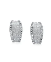 Fashion Matte Hammered Shrimp Half Hoop Earrings For Women Cubic Zirconia Pave Edge Cz Accent Stabilizing Omega Clip
