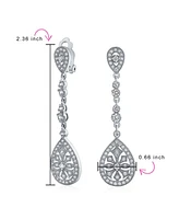 Bling Jewelry Art Deco Style Filigree Teardrop Cubic Zirconia Chandelier Clip On Earrings For Women