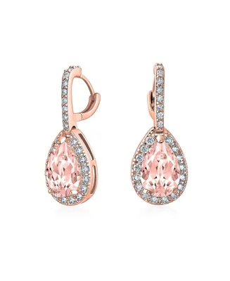 Bling Jewelry 7CT Style Halo Pink Rose Cubic Zirconia Cz Fashion Dangle Drop Teardrop Earrings smaid Rose Gold Plated