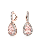Bling Jewelry 7ct Style Halo Pink Rose Cubic Zirconia Cz Fashion Dangle Drop Teardrop Earrings Rose Gold Plated