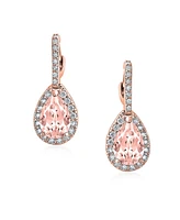 Bling Jewelry 7CT Style Halo Simulated Pink Morganite Roe Cubic Zirconia Aaa Cz Fashion Dangle Drop Teardrop Earrings Prom Bridesmaid Wedding Rose Gol