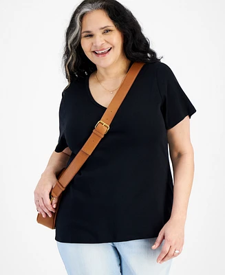 Style & Co Plus Short-Sleeve V-Neck Top, Exclusively at Macy's