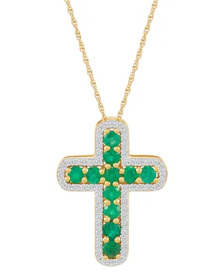 Emerald (5/8 ct. t.w.) & Diamond (1/5 Cross 18" Pendant Necklace 14k Gold (Also Ruby Sapphire)
