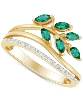 Emerald (1/2 ct. t.w.) & Diamond (1/20 Vine Motif Ring 14k Gold (Also Ruby Sapphire)