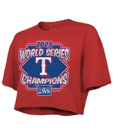 Women's Majestic Threads Red Texas Rangers 2023 World Series Champions Best Face Forward Boxy Cropped Tri-Blend T-shirt