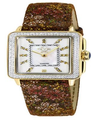 GV2 by Gevril Women's Padova Gemstone Floral Women's Brown Leather Watch 30mm