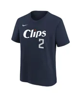 Big Boys Nike Kawhi Leonard Navy La Clippers 2023/24 City Edition Name and Number T-shirt