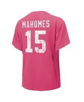 Women's Majestic Threads Patrick Mahomes Pink Distressed Kansas City Chiefs Name and Number T-shirt