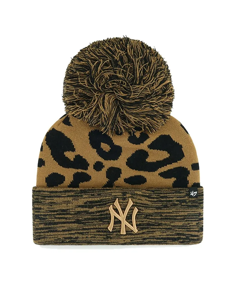 Women's '47 Brand New York Yankees Leopard Rosette Cuffed Knit Hat with Pom