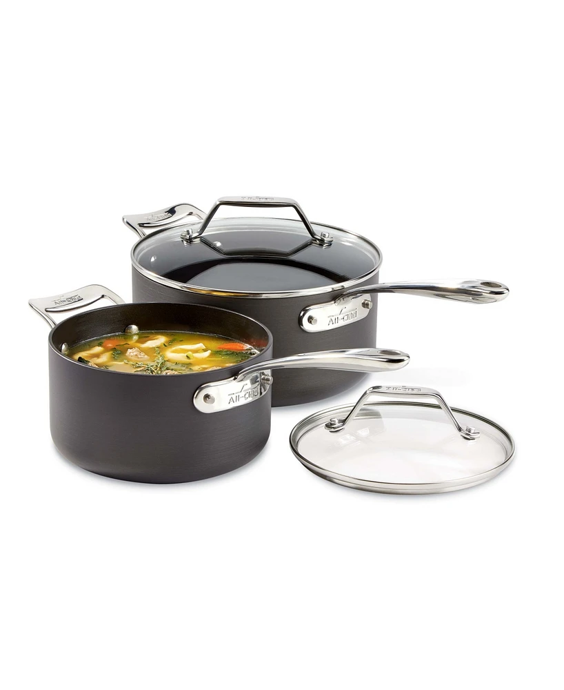 All-Clad Essentials Hard Anodized Nonstick Cookware Set, 2-piece Sauce Pan Set with lids