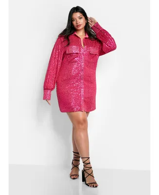 Rebdolls Women's Plus Sapphire Sequin Oversized Shirt Dress