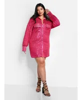 Rebdolls Plus Size Sapphire Sequin Oversized Shirt Dress