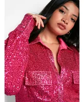 Rebdolls Plus Sapphire Sequin Oversized Shirt Dress