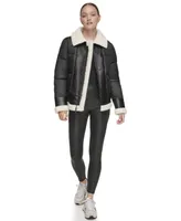 Andrew Marc Sport Women's Mixed Puffer Jacket With Faux Leather and Sherpa Trim