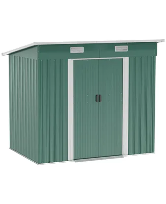 Outsunny 7' x 4' Metal Outdoor Storage Shed, Garden Tool Shed House with Floor Foundation, Vents and 2 Easy Sliding Doors, for Backyard, Garden, Patio