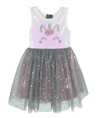 Pink & Violet Little Girls Sleveless Sequin Unicorn Dress