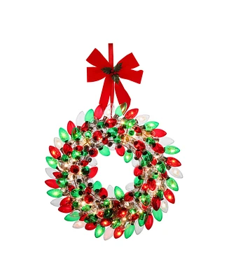 17" Retro C9 Bulb Wreath, Red Green