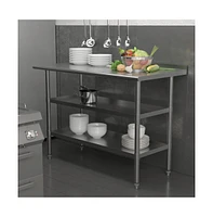 Nsf Certified Stainless Steel 18 Gauge Work Table With 1.5" Backsplash And 2 Undershelves