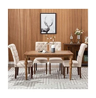 Tufted Fabric Dining Chair with Rolled Back, Set of 2