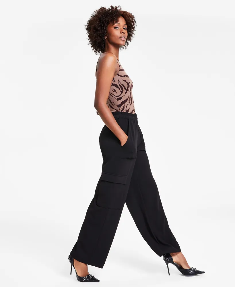 Bar Iii Women's High-Rise Pull-On Knit Cargo Pants, Created for Macy's