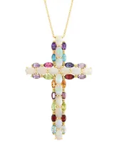 Effy Opal (5 ct. t.w.) & Multi-Gemstone (4-5/8 ct. t.w.) 18" Cross Pendant Necklace in 14k Gold