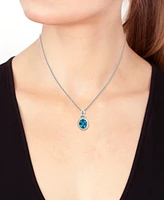 Effy Blue Topaz (5-7/8 ct. t.w.) & Diamond (1/10 ct. t.w.) Halo 18" Pendant Necklace in Sterling Silver & 18k Gold-Plate