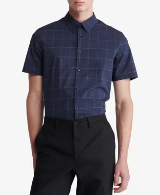 Calvin Klein Men's Slim Fit Tonal Windowpane Short Sleeve Button-Front Shirt
