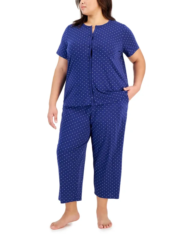 Charter Club Women's Cotton Long-Sleeve Lace-Trim Pajamas Set