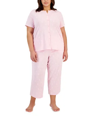 Charter Club Plus 2-Pc. Cotton Floral Cropped Pajamas Set, Created for Macy's