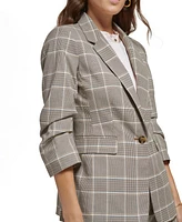 Dkny Petite Plaid Notch-Collar Ruched-Sleeve Jacket