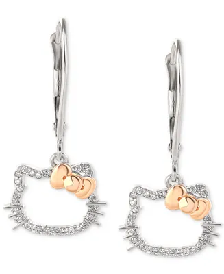 Hello Kitty Diamond Silhouette Leverback Earrings (1/6 ct. t.w.) in 10k White & Rose Gold