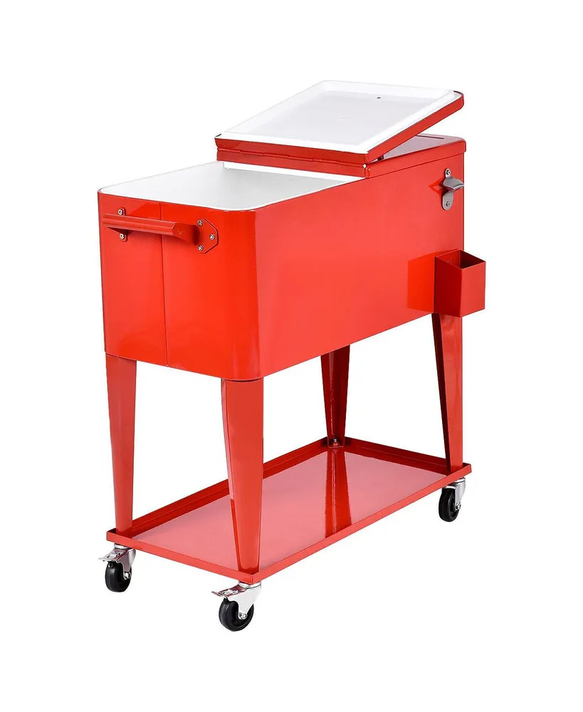 80-quart Cooler Beer Cart Outdoor Entertaining Rolling Party Steel Bar Bistro