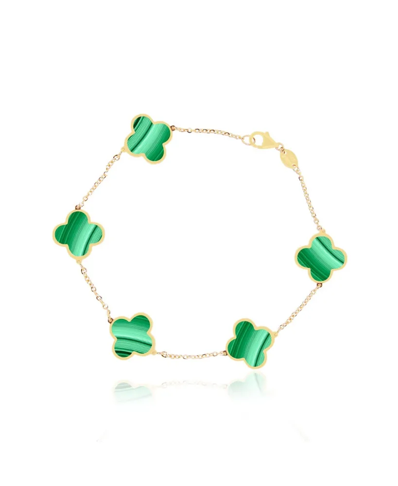 The Lovery Malachite Clover Bracelet 14K Gold