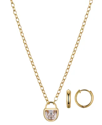Unwritten Cubic Zirconia Lock Pendant Necklace and Earring Set