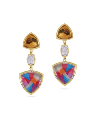 LuvMyJewelry Colorful Canvas Design Citrine Gemstone Diamond Yellow Gold Plated Silver Earrings