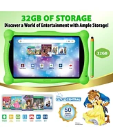 Contixo 7" Android Kids Tablet 32GB, Includes 50+ Disney Storybooks & Stickers, Protective Case with Kickstand Stylus, (2024 Model)